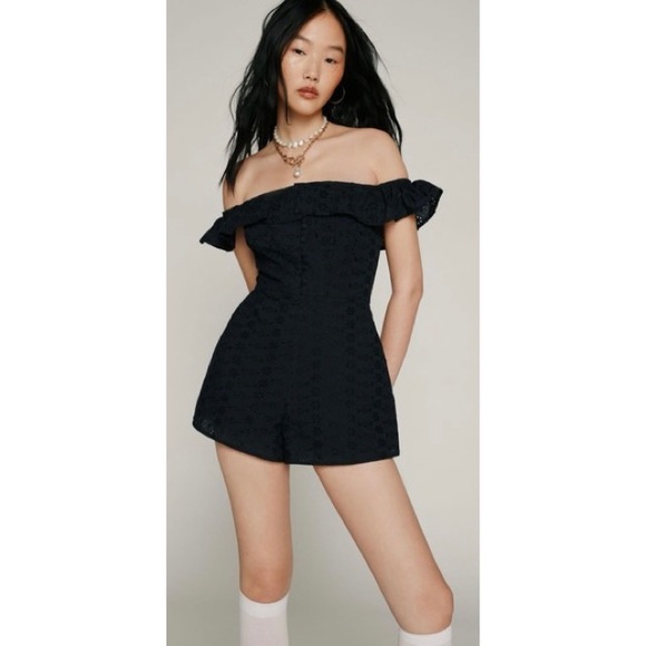 *NEW* URBAN OUTFITTERS UO KIMCHI BLUE Jeena Eyelet Off-The-Shoulder Romper XL - Picture 5 of 14